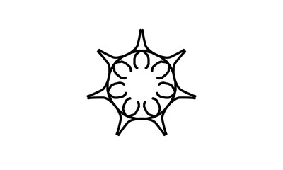 A modern abstract icon for designing technology & engineering company logos & as a spiritual mandala or chakra symbol for yoga studios. A minimal black gear, sun, or wheel shape.