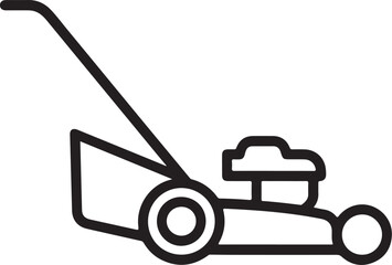 Simple line art icon of a push lawn mower on white background