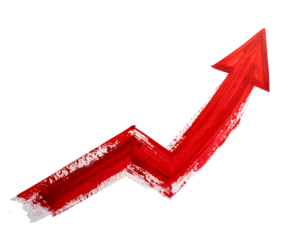 Red upward trending arrow, hand-painted style