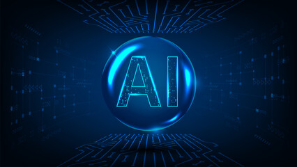 Technology artificial internet text on bubble digital tech with line circuit blue background