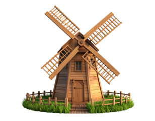3D wooden windmill on a grassy knoll