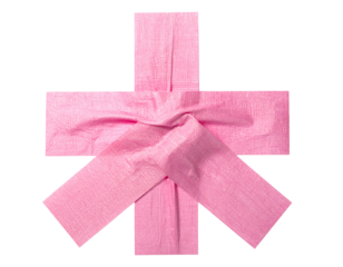 Pink fabric strips forming a cross-like design