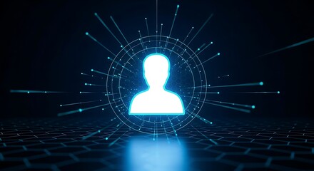 Futuristic Digital Human Silhouette with Glowing Lines and Hexagonal Grid