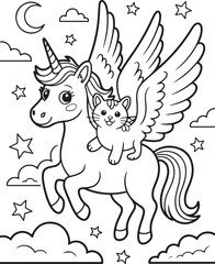 Unicorn and Kitten Ride Cartoon