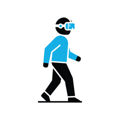 Obraz premium Person Wearing VR Headset Walking Immersive Virtual Reality Experience Concept
