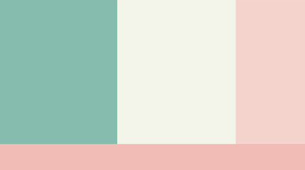 Fototapeta premium Horizontal abstract background, four rectangles of different colors. Flat design in vector. Green, coral, pink and cream colors. Layout, poster, banner.