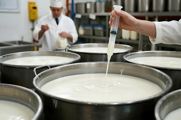 Crafting artisanal cheese with expert precision, ensuring quality in every batch at a modern creamery for a premium dairy product