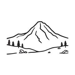 Black and White Mountain Illustration Image in Minimalist Line Art Style, Clean and Elegant Design