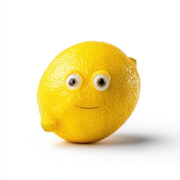Cheerful Lemon with Googly Eyes on White Background