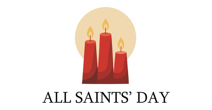 Stylized All Saints' Day illustration with three lit red candles on beige circular backdrop, symbolizing Christian remembrance and prayer - Powered by Adobe