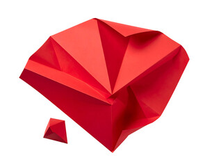 Red origami gem-like shape with smaller gem