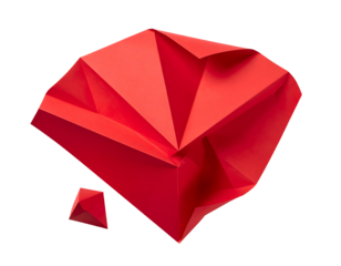 Red origami gem-like shape with smaller gem