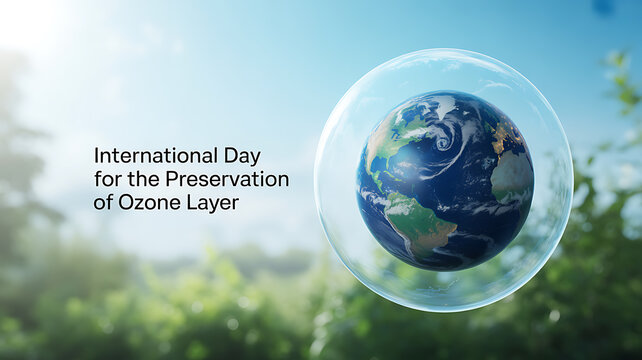 International Day for the Preservation of the Ozone Layer with Earth in a protective bubble
