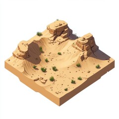 Rocky Desert Landscape with Sparse Vegetation and Sand Dunes