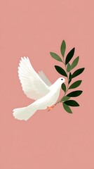International Day of Peace. White dove with olive branch on a pastel vertical poster.