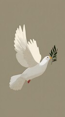 International Day of Peace. White dove with olive branch on a pastel vertical poster.