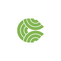 Green C Letter with Landscape Field or Signal Sound Wave Logo Design Vector