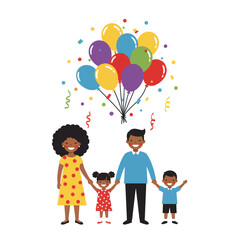 Fototapeta premium Joyful Family Celebration with Colorful Balloons and Confetti A Vector Illustration