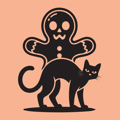 Ghost Gingerbread cat silhouette cookie design vector on color background.
