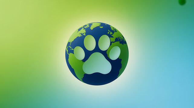 Earth globe with a paw print overlay on a gradient background
