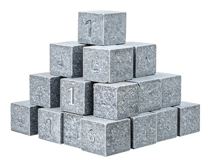 Gray stone cubes stacked in a pyramid, numbered