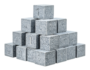 Gray stone cubes stacked in a pyramid, numbered