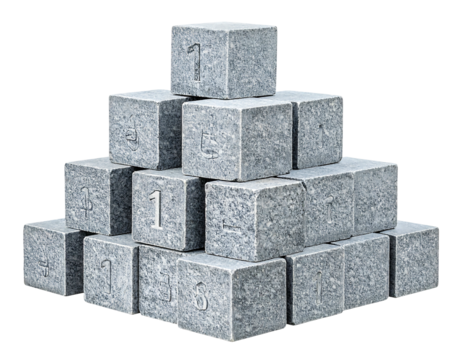 Gray stone cubes stacked in a pyramid, numbered - Powered by Adobe