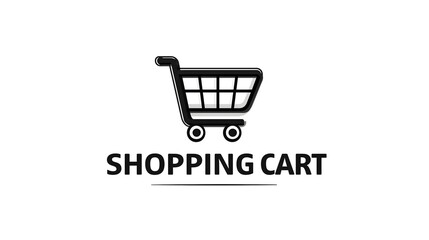 Minimalist shopping cart graphic design with clear lines and bold text representation