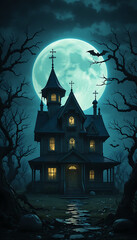 Halloween background with haunted house