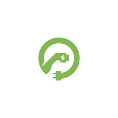 Green O Letter as Circle with Electric Vehicle Charger, Energy and Transportation Logo Design Vector