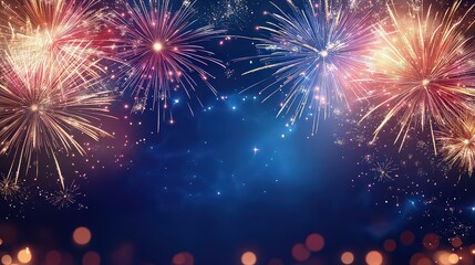 Fototapeta premium Festive fireworks exploding in the night sky with bokeh lights for celebration and special occasion