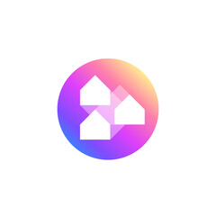 Colorful Circle with Three House Connected, Neighborhood and Community Logo Design Vector