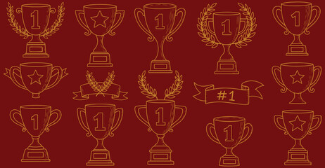 Celebrate victory with this collection of golden trophy icons perfect for awards events