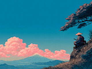 man resting on a rock by the mountains