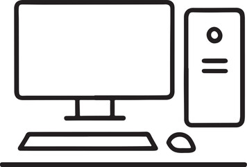 Vector illustration of A sticker of a desktop computer with a blank screen, keyboard, and mouse, perfect for technology or communication concepts