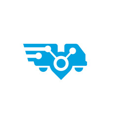 Truck Car Assistant with Map Pin Connect Logistic and Delivery Logo Design Vector