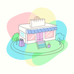 Cute Shop Building Illustration