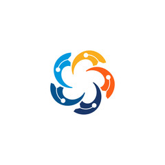 Colorful Spiral Wind with System Node Circuit Logo Design Vector