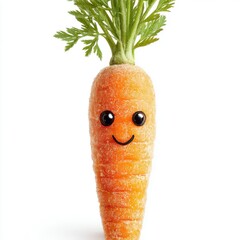 Cute Cartoon Carrot with Sugar Crystals on White Background