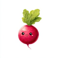 Cute Cartoon Radish Illustration with Smiling Face and Green Leaves