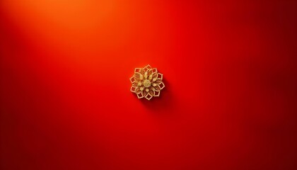 Golden Decorative Flower Adornment on Vibrant Red Background