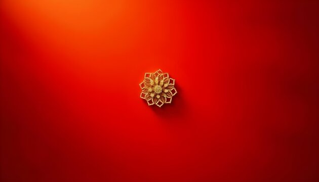 Golden Decorative Flower Adornment on Vibrant Red Background