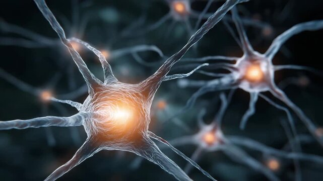 A close up of a brain with many neurons. connected to each other and are glowing. Realistic detailed illustration of neurons decaying and breaking apart, rotten brain medical infographic concept