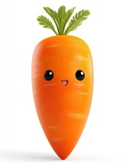 Cute Orange Cartoon Carrot with Happy Face on White Background