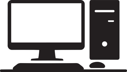 Vector illustration of A sticker of a desktop computer with a blank screen, keyboard, and mouse, perfect for technology or communication concepts
