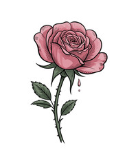 Pink rose outline in classic tattoo style, flat vector illustration, isolated on transparent background, perfect for tattoos, design, print, and digital projects