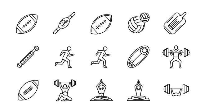 Fitness and Sports Icons: Diverse Activities in Minimalist Line Art Style
