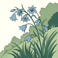 blue iris flowers in bush