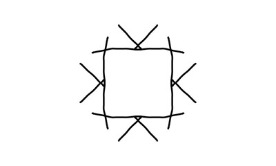 A hand-drawn tribal square frame for designing rustic boho or ethnic brand logos & as a symbol for Indian folk art or sacred Rangoli patterns. An isolated, sketchy doodle icon.