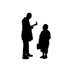 Silhouette of lab technician explaining sample collection instructions to patient isolated on white background